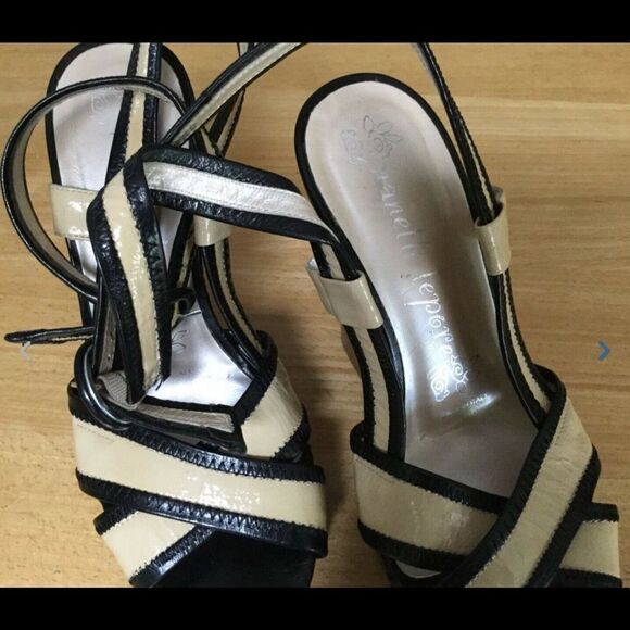 Nanette Lepore black & tan patent leather SEXY Wedge Sandals size 6.5 - Picture 5 of 8